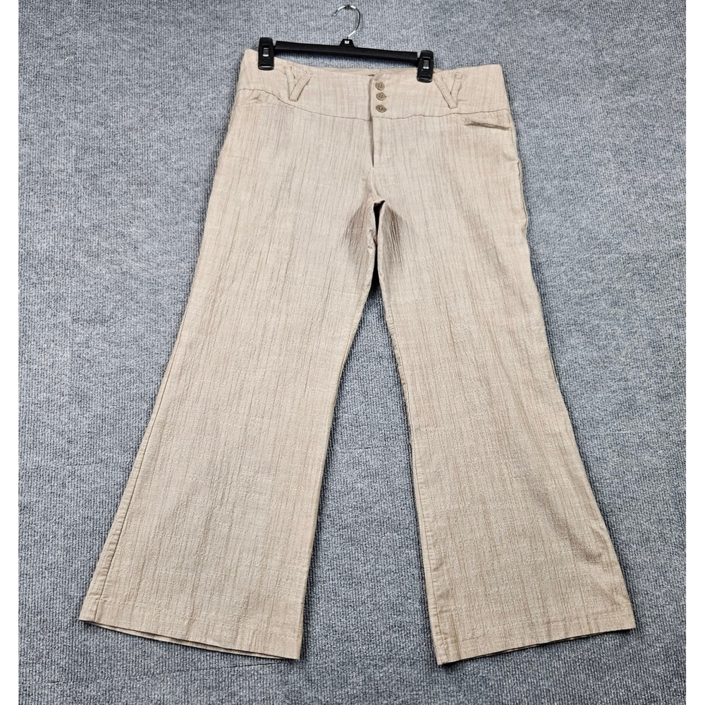 Dots Women Tan Textured Wide Leg Trousers Flap Pocket Flare Pants Size 15/16